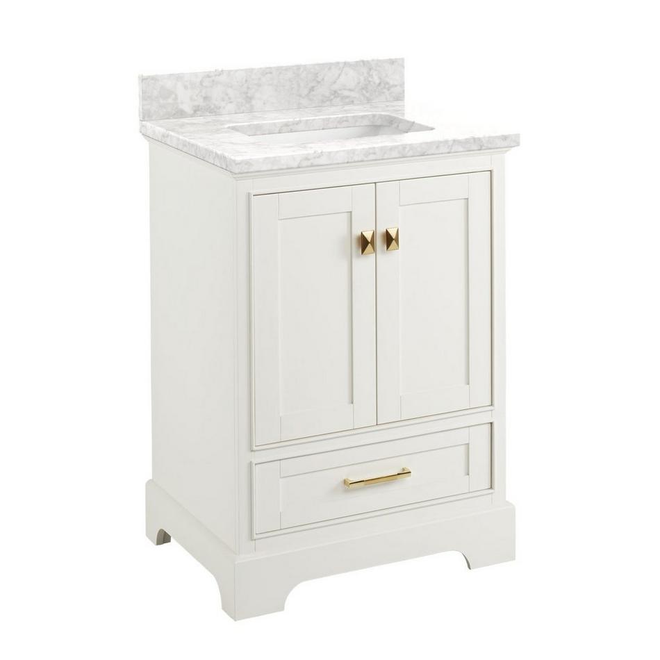 24" Quen Vanity With Rectangular Undermount Sink - Soft White - Carrara Marble No Faucet Holes, , large image number 0