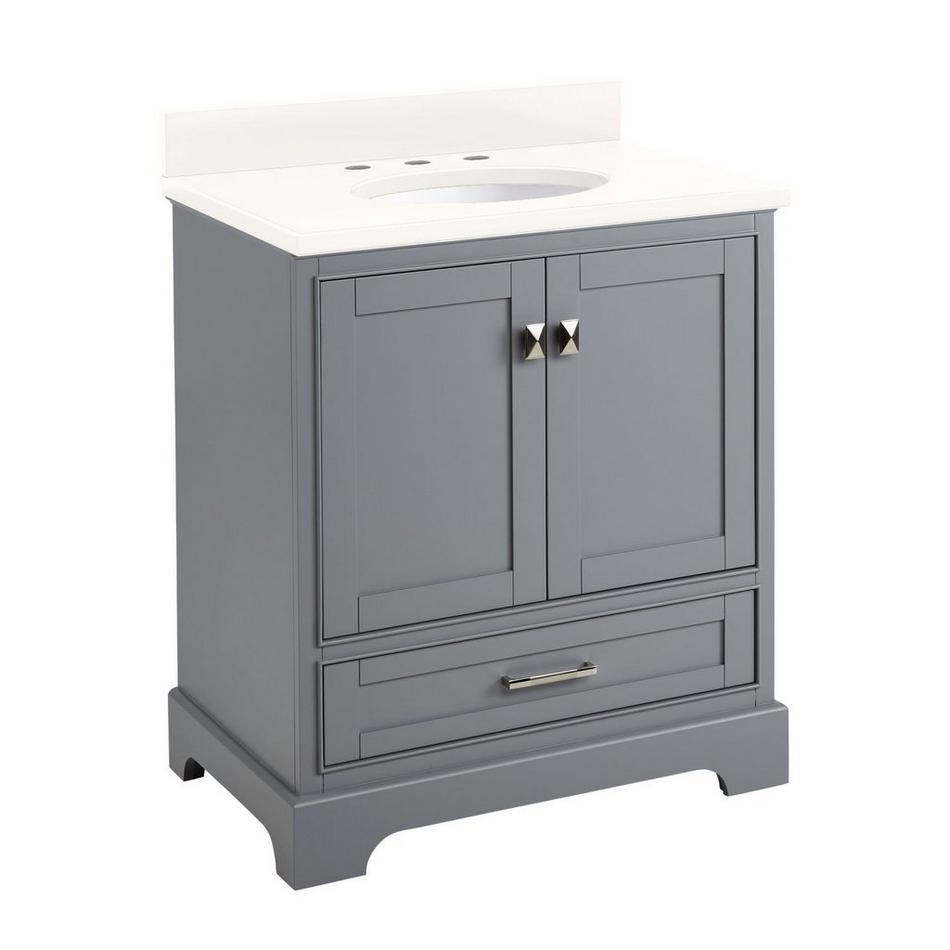 30" Quen Vanity With Undermount Sink - Gray - Arctic White Quartz Widespread, , large image number 0