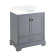 30" Quen Vanity With Undermount Sink - Gray - Feathered White Quartz Widespread, , large image number 0