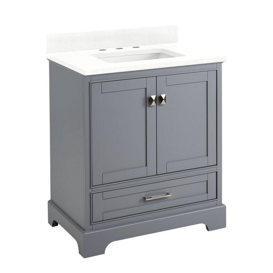 30" Quen Vanity With Rectangular Undermount Sink - Gray - Feathered White Quartz Widespread, , large image number 0
