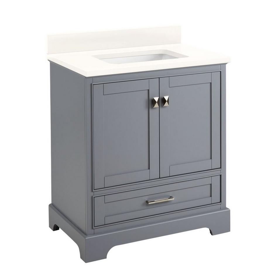 30" Quen Vanity With Rectangular Undermount Sink - Gray - Arctic White Quartz No Faucet Holes, , large image number 0