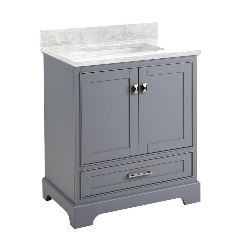 30" Quen Vanity With Rectangular Undermount Sink - Gray - Carrara Marble No Faucet Holes, , large image number 0