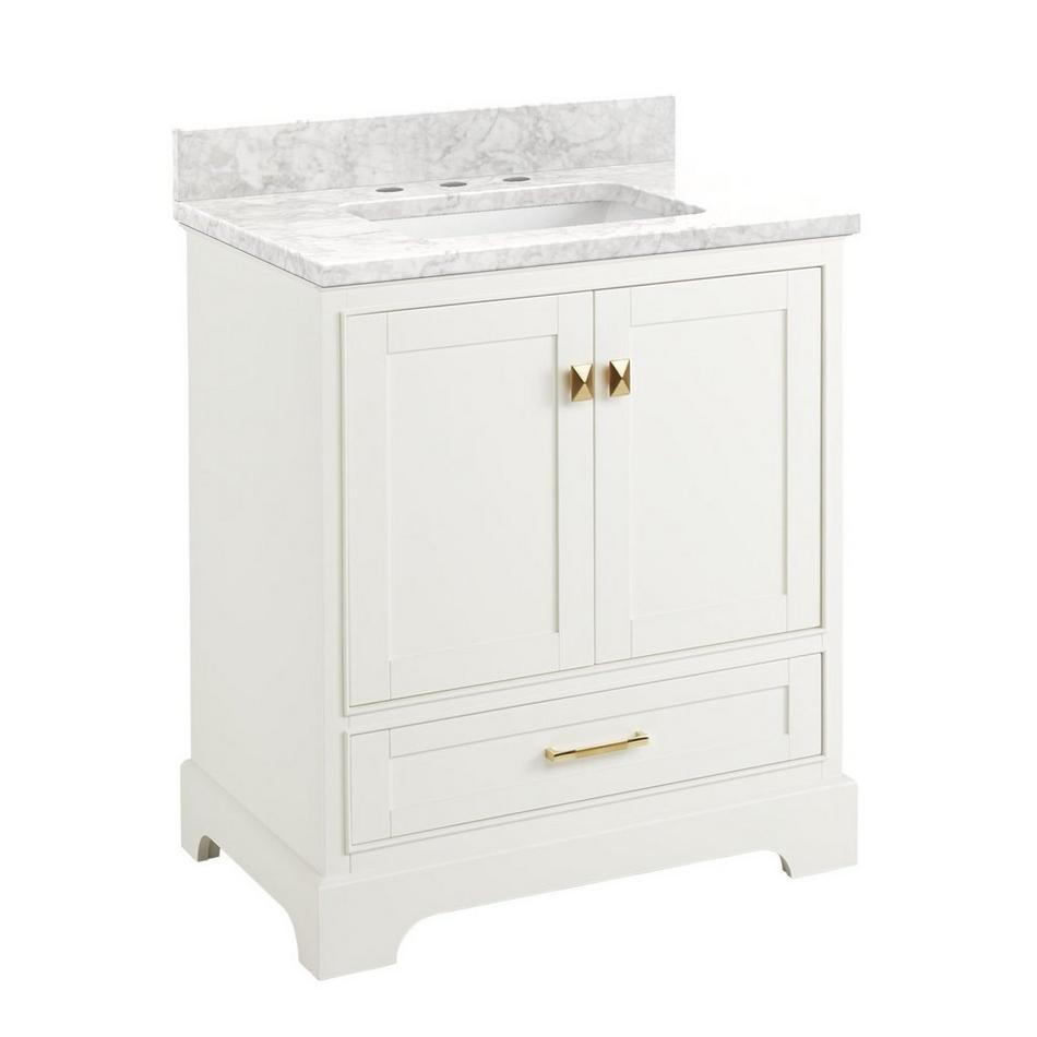 30" Quen Vanity With Rectangular Undermount Sink - Soft White - Carrara Marble Widespread, , large image number 0