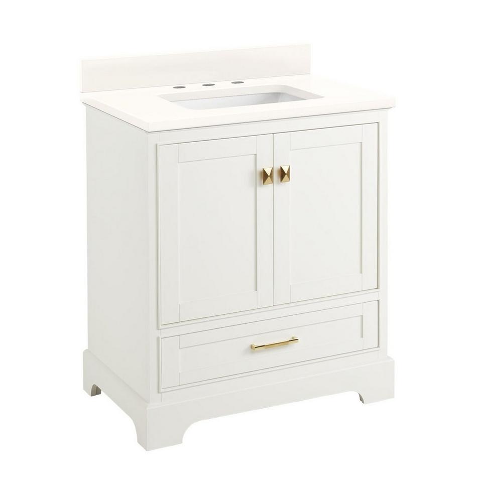 30" Quen Vanity With Rectangular Undermount Sink - Soft White - Arctic White Quartz Widespread, , large image number 0