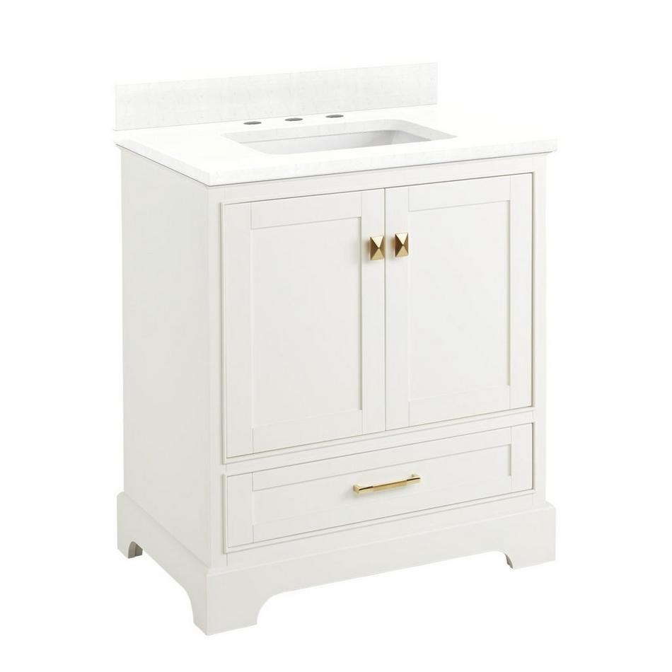30" Quen Vanity With Rectangular Undermount Sink - Soft White - Feathered White Quartz Widespread, , large image number 0