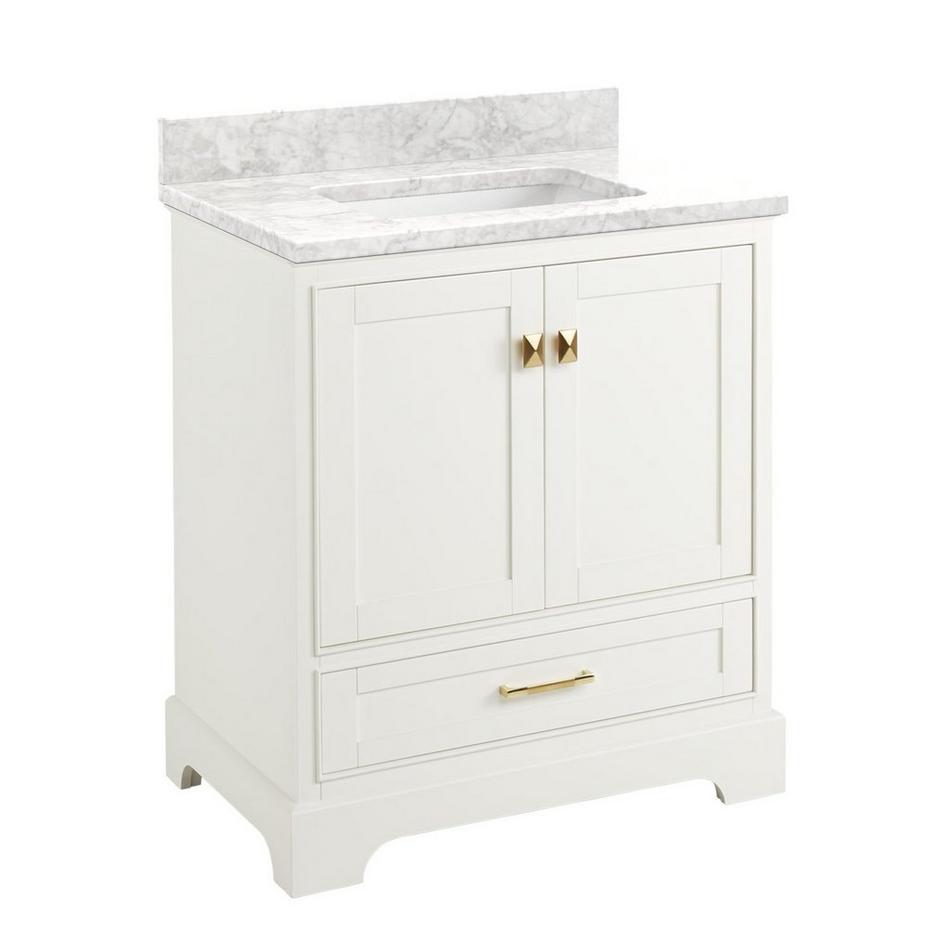 30" Quen Vanity With Rectangular Undermount Sink - Soft White - Carrara Marble No Faucet Holes, , large image number 0