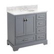 36" Quen Vanity With Undermount Sink - Gray - Carrara Marble Widespread, , large image number 0