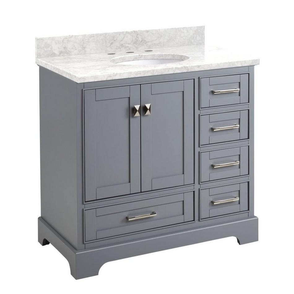 36" Quen Vanity With Undermount Sink - Gray - Carrara Marble Widespread, , large image number 0