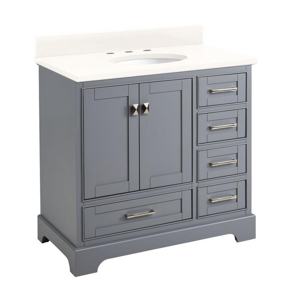 36" Quen Vanity With Undermount Sink - Gray - Arctic White Quartz Widespread, , large image number 0