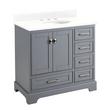 36" Quen Vanity With Undermount Sink - Gray - Feathered White Quartz Widespread, , large image number 0