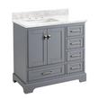 36" Quen Vanity With Left Offset Rectangular Undermount Sink - Gray - Carrara Marble Widespread, , large image number 0