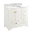 36" Quen Vanity With Undermount Sink - Soft White - Carrara Marble Widespread, , large image number 1