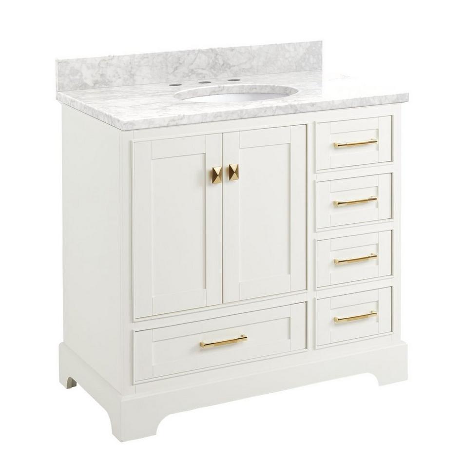 36" Quen Vanity With Undermount Sink - Soft White - Carrara Marble Widespread, , large image number 1