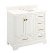 36" Quen Vanity With Undermount Sink - Soft White - Arctic White Quartz Widespread, , large image number 0