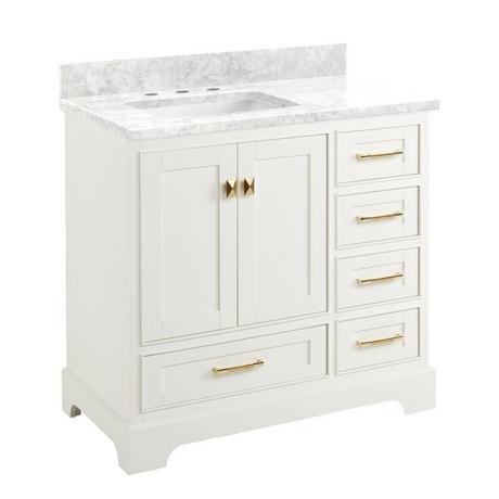 36" Quen Vanity With Left Offset Rectangular Undermount Sink - Soft White