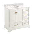 36" Quen Vanity With Left Offset Rectangular Undermount Sink - Soft White -Carrara Marble Widespread, , large image number 0