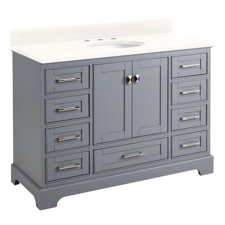 48" Quen Vanity With Undermount Sink - Gray - Arctic White Quartz Widespread, , large image number 0