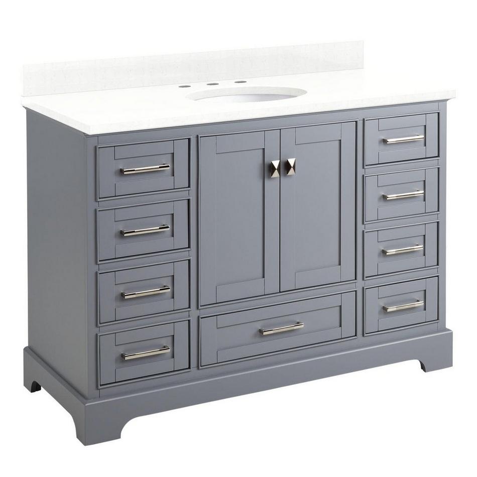 48" Quen Vanity With Undermount Sink - Gray - Feathered White Quartz Widespread, , large image number 0