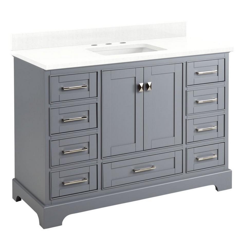 48" Quen Vanity With Rectangular Undermount Sink - Gray - Feathered White Quartz Widespread, , large image number 0