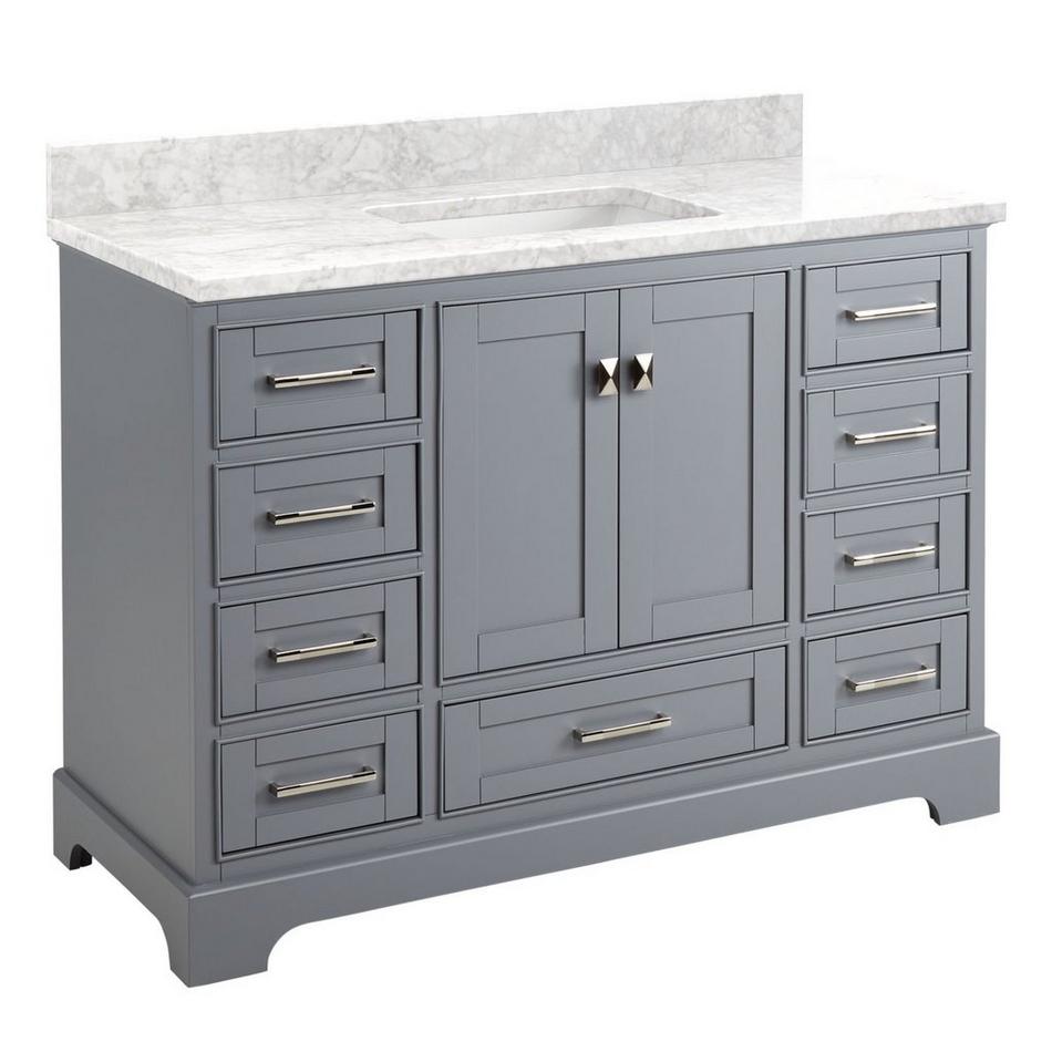 48" Quen Vanity With Rectangular Undermount Sink - Gray - Carrara Marble No Faucet Holes, , large image number 0