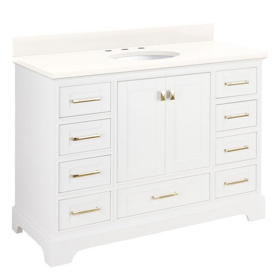 48" Quen Vanity With Undermount Sink - Soft White - Arctic White Quartz Widespread, , large image number 0