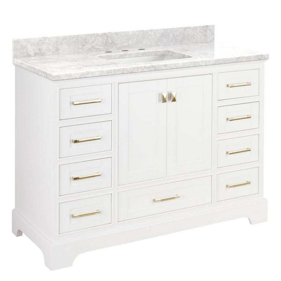 48" Quen Vanity With Rectangular Undermount Sink - Soft White - Carrara Marble Widespread, , large image number 0