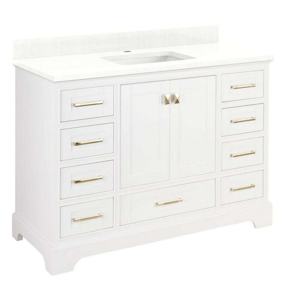 48" Quen Vanity With Rectangular Undermount Sink - Soft White - Feathered White Quartz Single Hole, , large image number 0