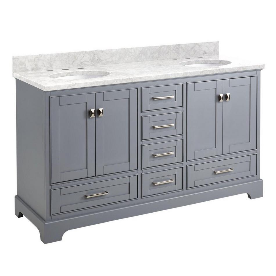 60" Quen Double Vanity With Undermount Sinks - Gray - Carrara Marble Widespread, , large image number 0