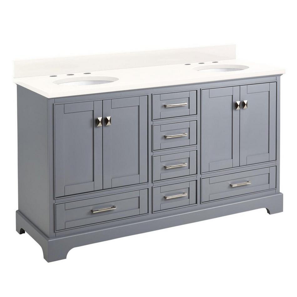 60" Quen Double Vanity With Undermount Sinks - Gray - Arctic White Quartz Widespread, , large image number 0