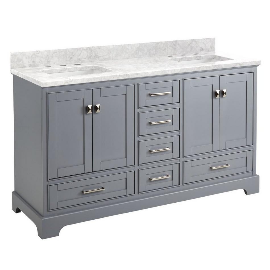 60" Quen Double Vanity With Rectangular Undermount Sinks - Gray - Carrara Marble Widespread, , large image number 0