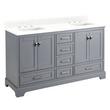60" Quen Double Vanity With Rectangular Undermount Sinks - Gray - Feathered White Quartz Widespread, , large image number 0