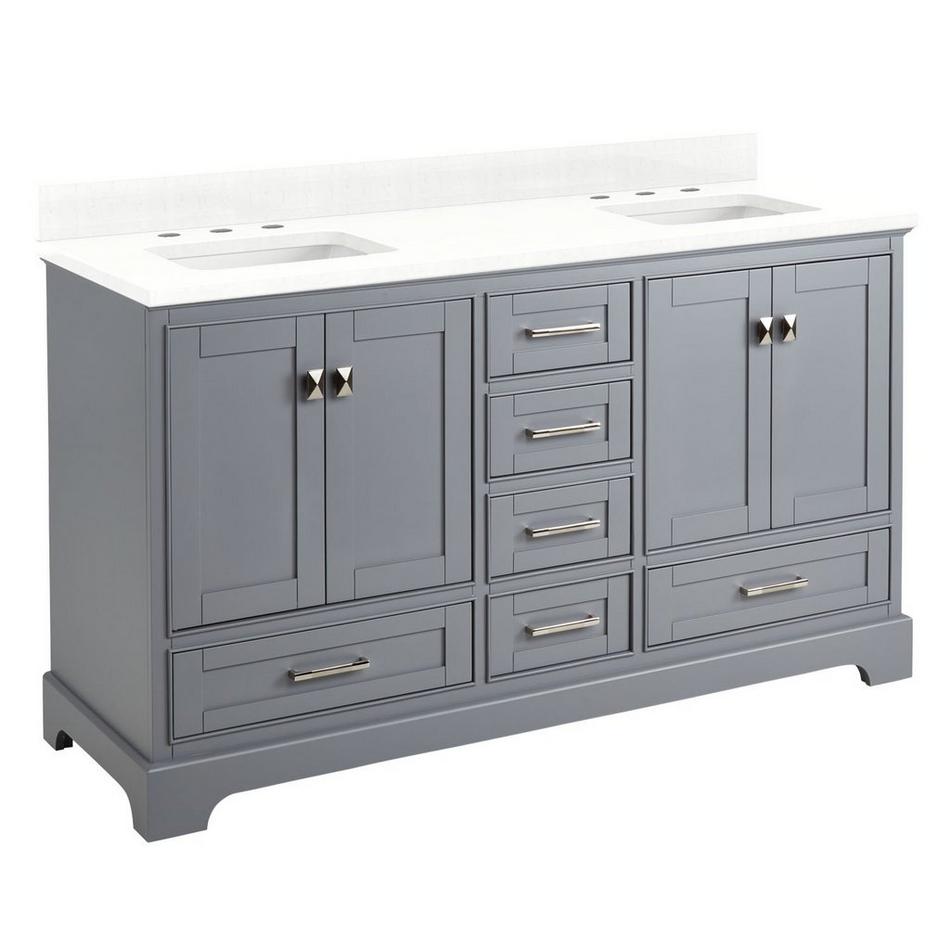 60" Quen Double Vanity With Rectangular Undermount Sinks - Gray - Feathered White Quartz Widespread, , large image number 0