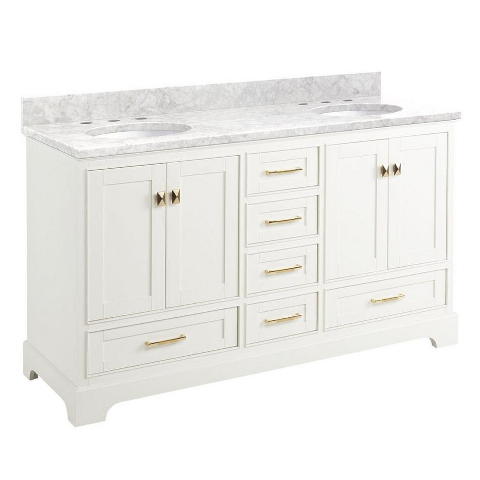 60" Quen Double Vanity With Undermount Sinks - Soft White - Carrara Marble Widespread, , large image number 0