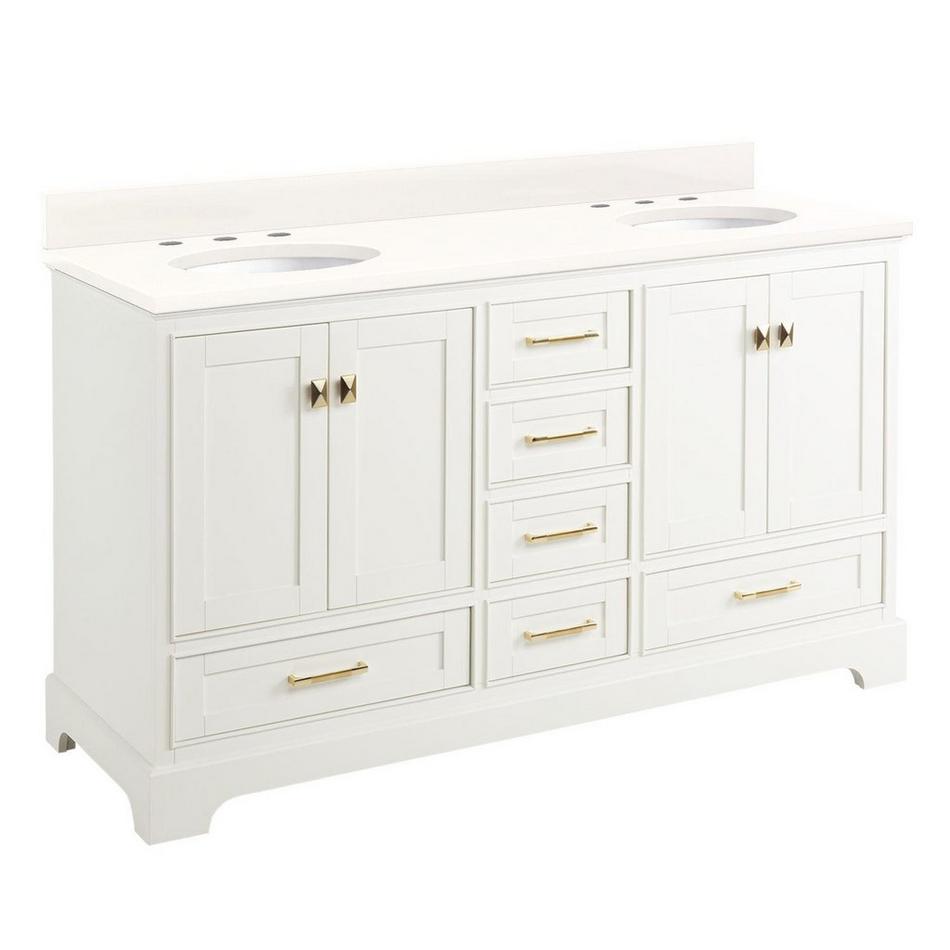 60" Quen Double Vanity With Undermount Sinks - Soft White - Arctic White Quartz Widespread, , large image number 0