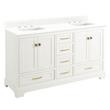 60" Quen Dbl Vanity With Rectangular Undermount Sinks - Soft White-Feathered White Quartz Widespread, , large image number 0