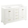 60" Quen Dbl Vanity With Rectangular Undermount Sinks -Soft White-Feathered White Quartz Single Hole, , large image number 0