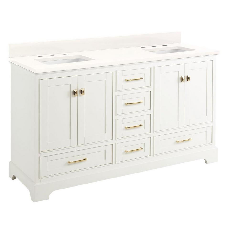 60" Quen Double Vanity With Rectangular Undermount Sinks - Soft White-Arctic White Quartz Widespread, , large image number 0