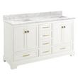 60" Quen Double Vanity With Rectangular Undermount Sinks - Soft White-Carrara Marble No Faucet Holes, , large image number 0