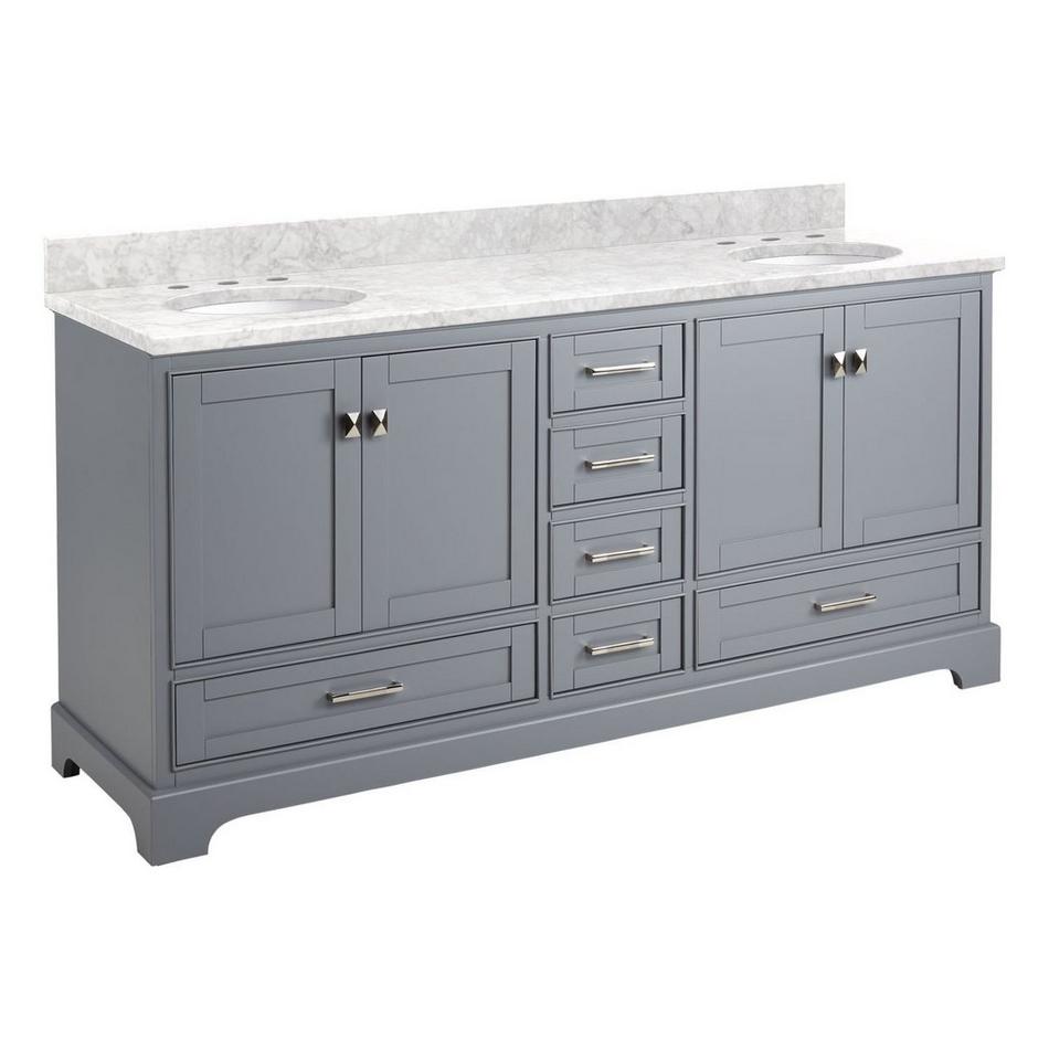 72" Quen Double Vanity With Undermount Sinks - Gray - Carrara Marble Widespread, , large image number 0