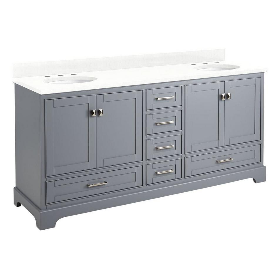 72" Quen Double Vanity With Undermount Sinks - Gray - Feathered White Quartz Widespread, , large image number 0