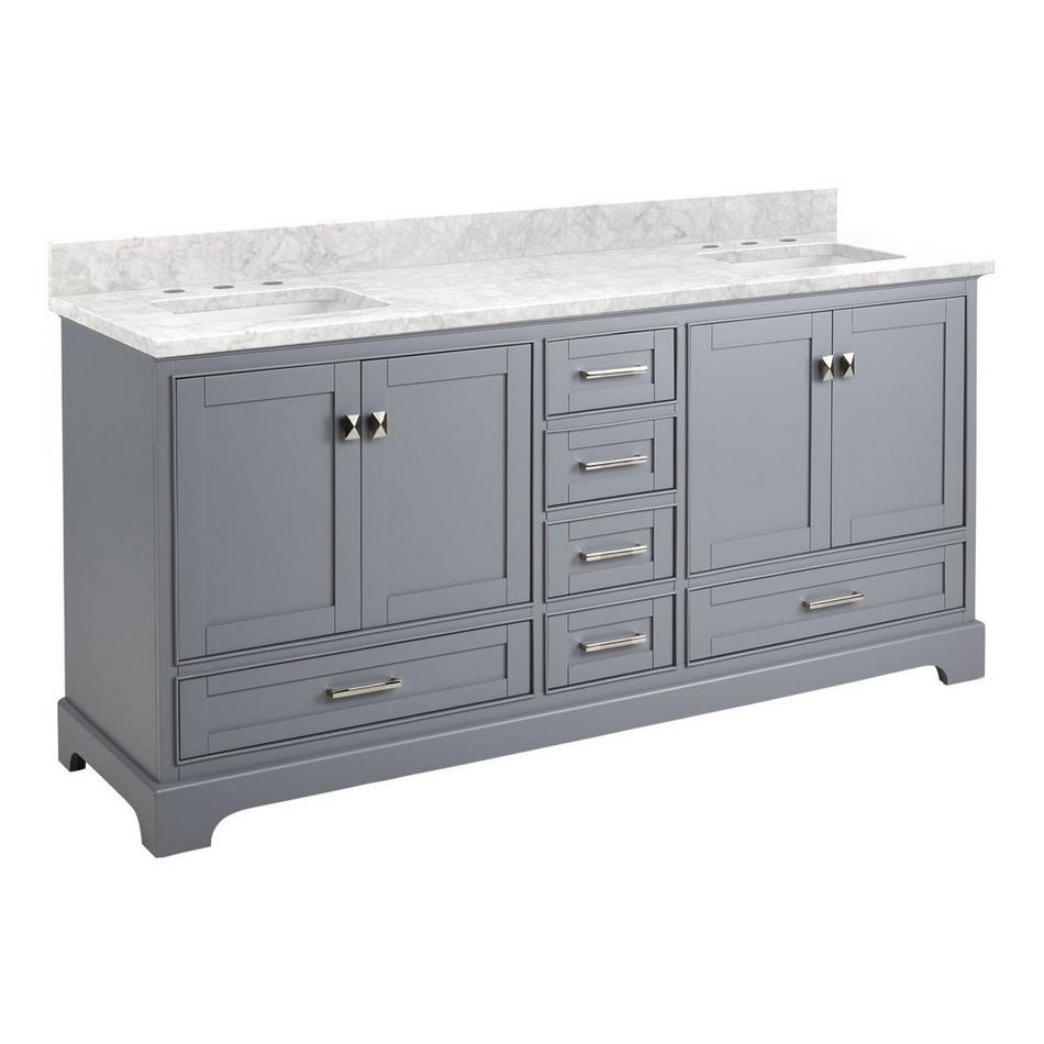 72" Quen Double Vanity With Rectangular Undermount Sinks - Gray - Carrara Marble Widespread, , large image number 0