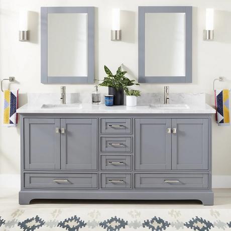 72" Quen Double Vanity With Rectangular Undermount Sinks - Gray