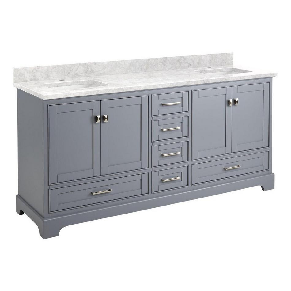 72" Quen Double Vanity With Rectangular Undermount Sinks - Gray - Carrara Marble Single Hole, , large image number 0