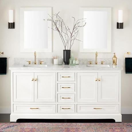 72" Quen Double Vanity With Rectangular Undermount Sinks - Soft White