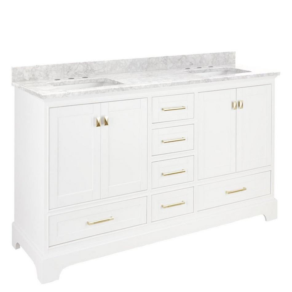 72" Quen Double Vanity With Rectangular Undermount Sinks - Soft White - Carrara Marble Widespread, , large image number 0