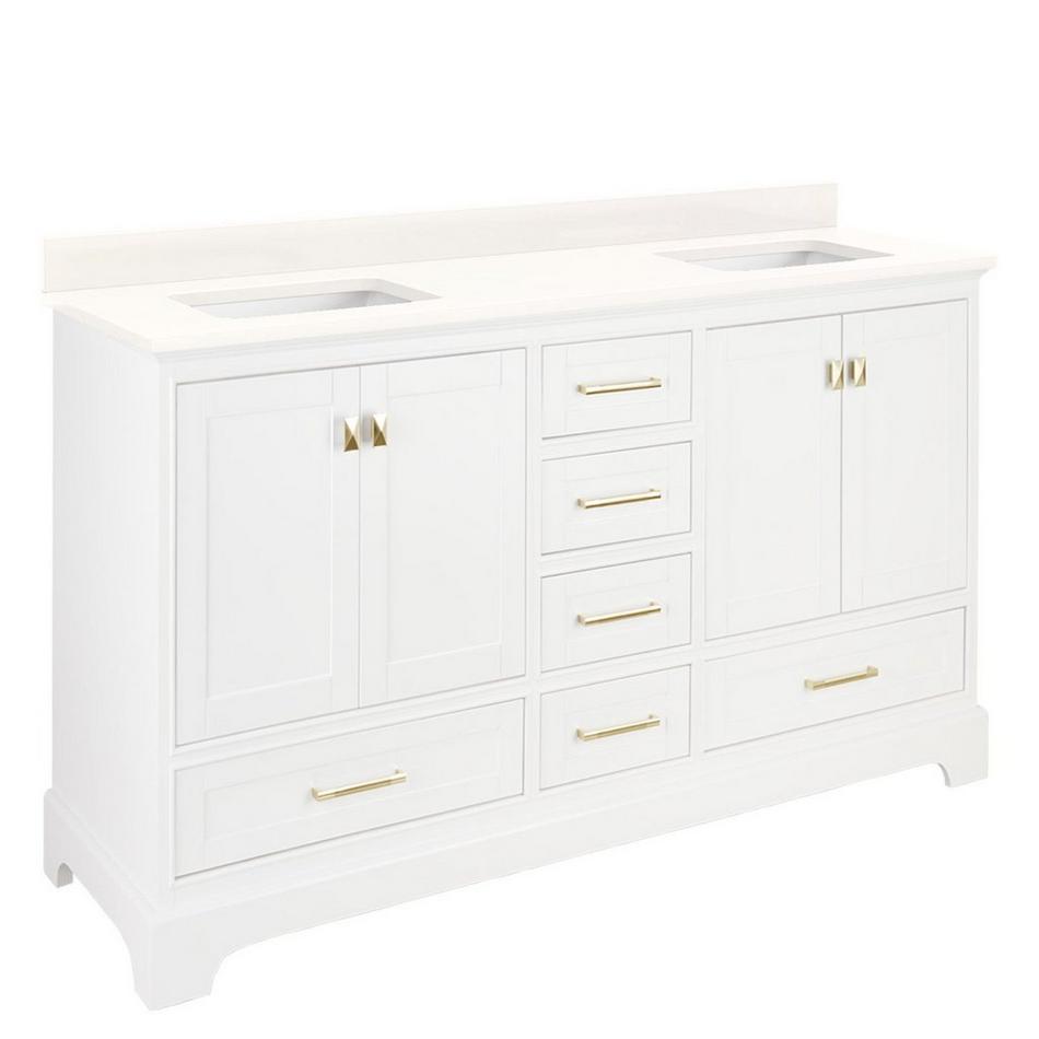 72" Quen Dbl Vanity With Rectangular Undermount Sinks -Soft White-Arctic White Quartz No Faucet Hole, , large image number 0