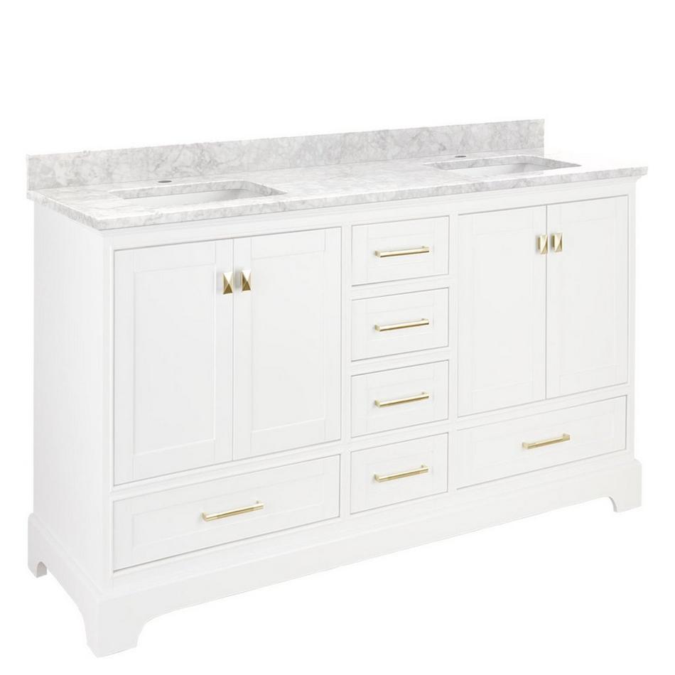 72" Quen Double Vanity With Rectangular Undermount Sinks - Soft White - Carrara Marble Single Hole, , large image number 0