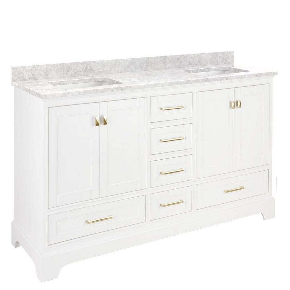 72" Quen Double Vanity With Rectangular Undermount Sinks - Soft White-Carrara Marble No Faucet Holes, , large image number 0