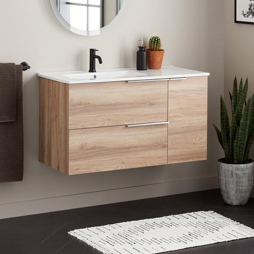 40" Varina Wall-Mount Vanity and Left Offset Sink in Desert Oak