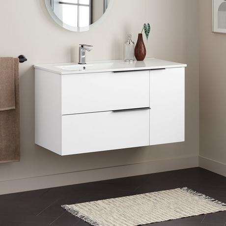 40" Varina Wall-Mount Vanity and Left Offset Sink - Glossy White